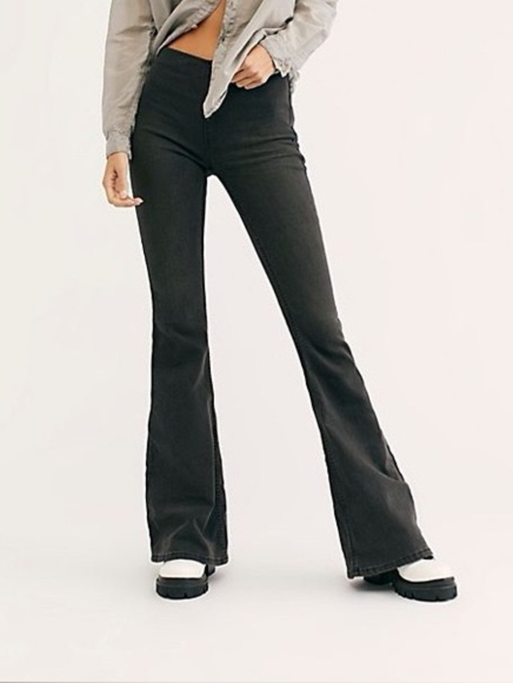 NWT Free People Drapey Pull On Flare Jeans - Black